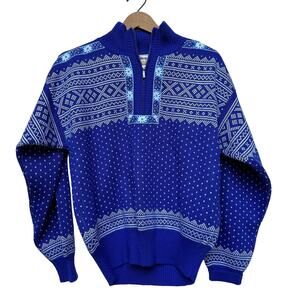 Meister Womens Ski Sweater 1/4 Zip Blue Nordic Medium